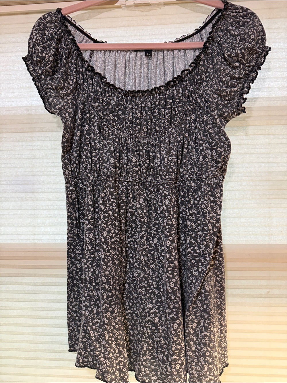 MCM Black Floral Smocked Puff Sleeve Top